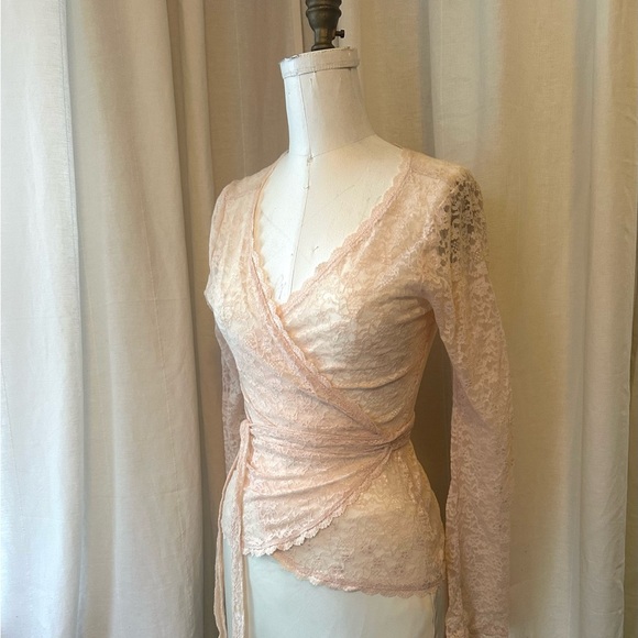 Sheer Lace Wrap Top in Soft Blush Pink - Picture 3 of 6